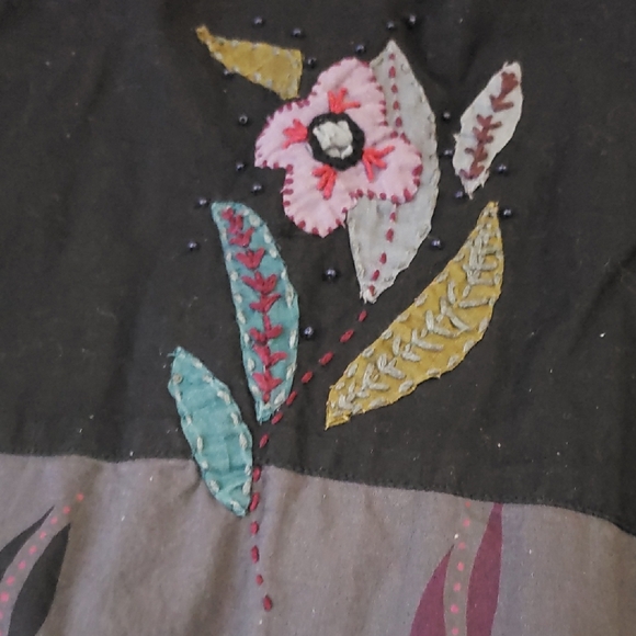 Gudrun Sjoden Floral Beaded Gray Cotton Tunic Size Medium Boho Chic Feminine - Picture 9 of 9